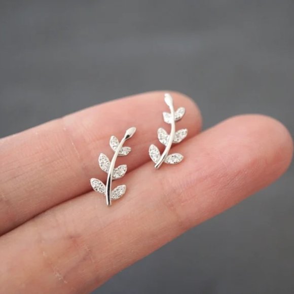 Jewelry - 925 Sterling Silver Tiny Leaves Olive Leaf Dainty Minimalist Women Stud Earrings